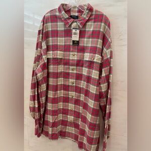 NWT Polo Ralph Lauren Big Tall PINK TURQUOISE PLAID Brushed Flannel Oxford 2XLT